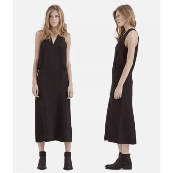 Helmut Lang Black Tissue Silk Textured Midi Dress Sz. 00 - Picture 1 of 8